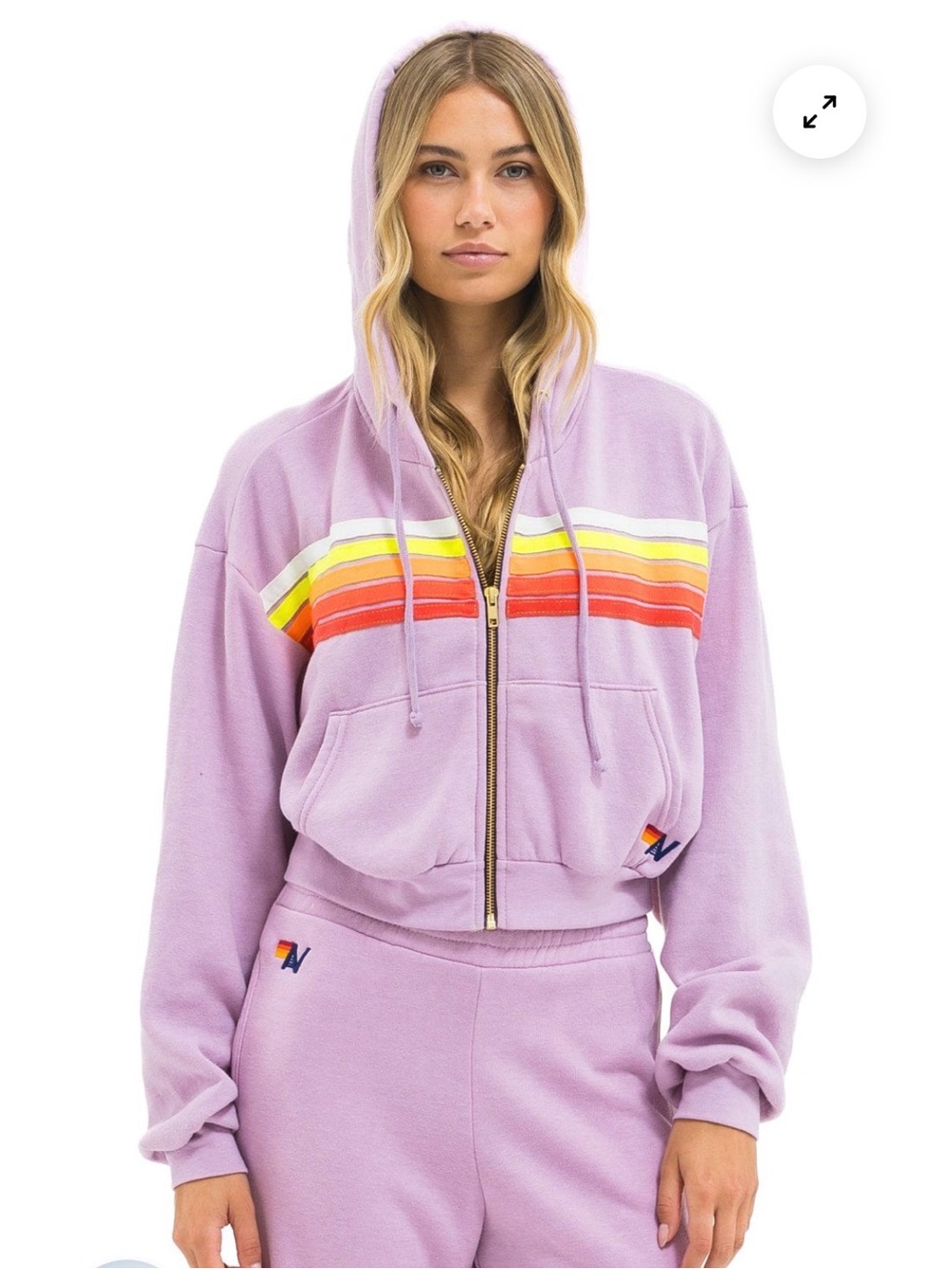 Aviator nation 5 STRIPE CROPPED ZIP HOODIE RELAXED - MAUVE // WHITE NEON